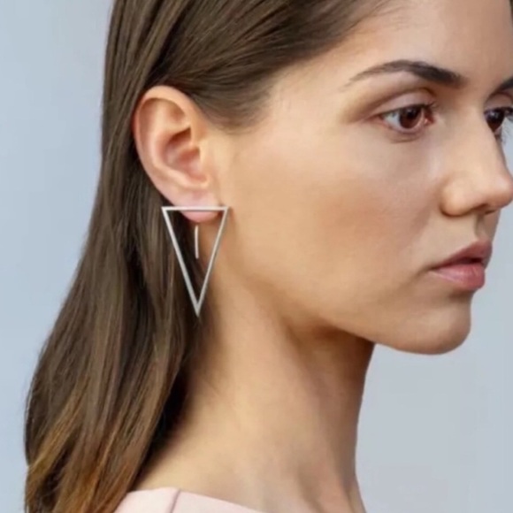 Anthropologie Silver TRIANGLE earrings posts bar - Picture 3 of 6